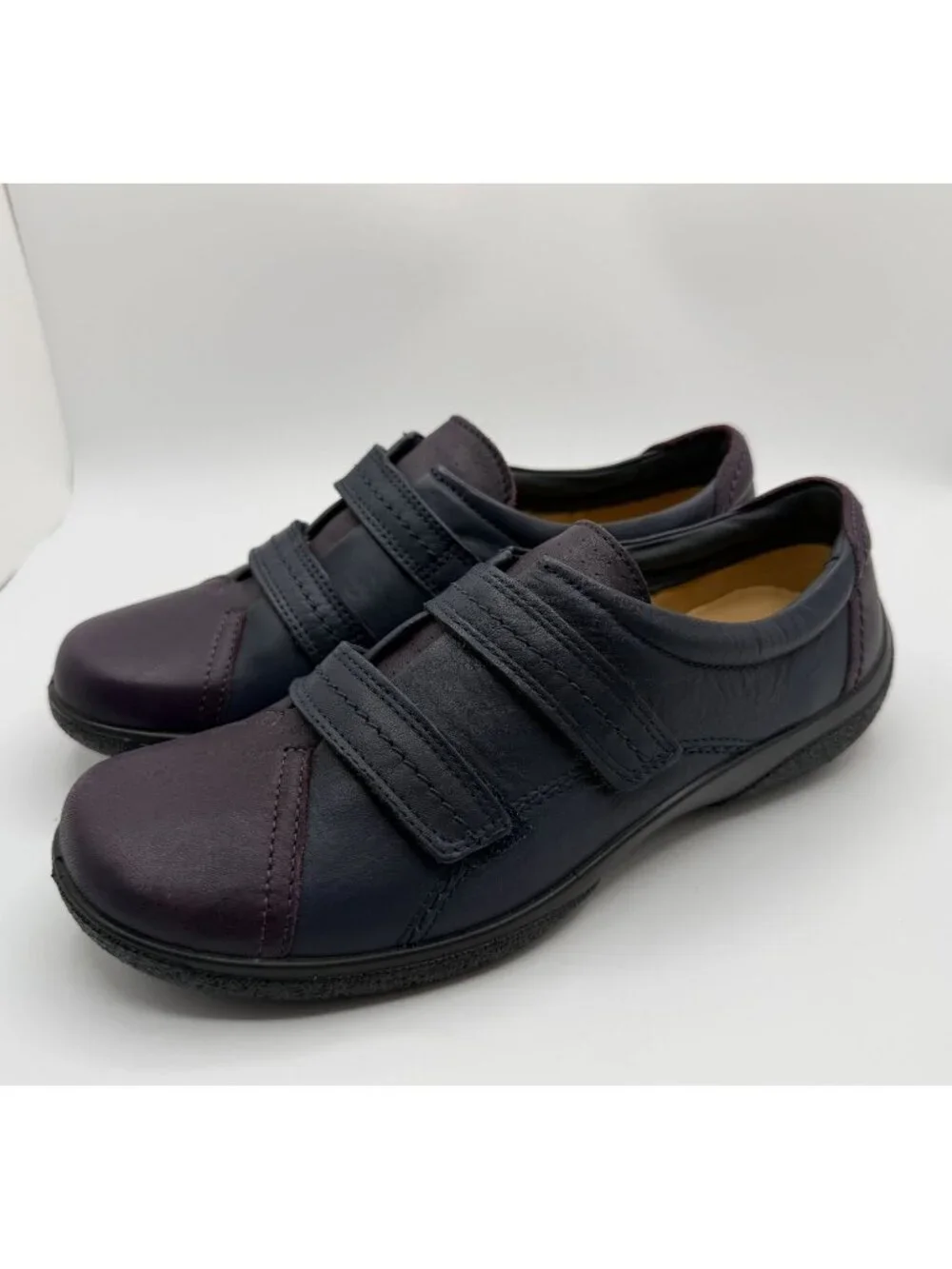 Hotter Leap Comfort Casual Walking Shoes Women Size 9.5 Navy Blue/Burgundy